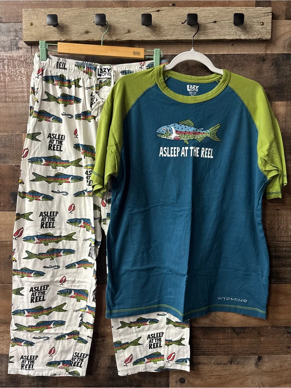 Lazy One Blue & Green 'Asleep at the Reel' Women's Pajama Set